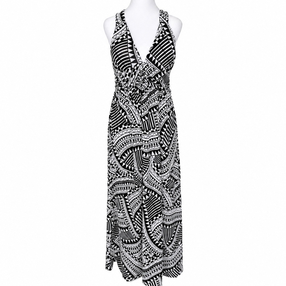 NWT Jon & Anna Maxi Dress L Black White Geometric Halter Padded Boho Resort NEW